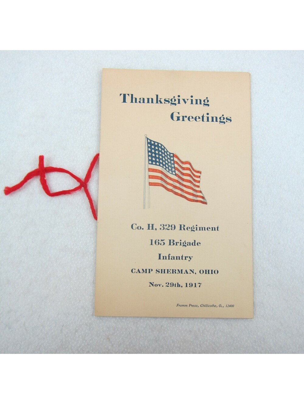 Antique 1917 WW1 WWI Thanksgiving Menu Camp Sherman Ohio 329th Roster Company H